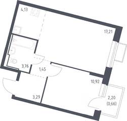 ЖК «Молжаниново», планировка 1-комнатной квартиры, 41.42 м²