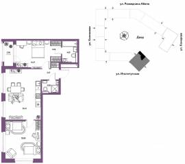 ЖК «Страна.Парковая», планировка 3-комнатной квартиры, 74.76 м²