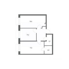 ЖК «Парусная 1», планировка 2-комнатной квартиры, 62.10 м²