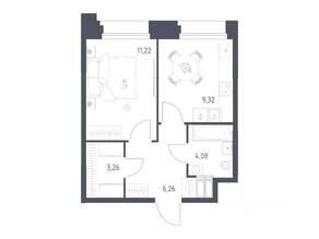 Апарт-комплекс «Тропарево парк», планировка 1-комнатной квартиры, 34.14 м²