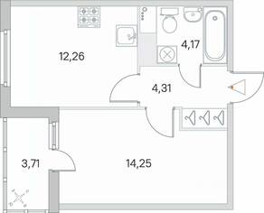 ЖК «Ясно. Янино», планировка 1-комнатной квартиры, 36.85 м²