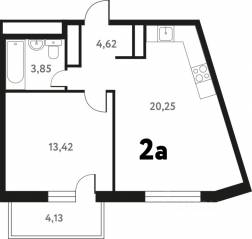 ЖК «Южное Пушкино», планировка 2-комнатной квартиры, 43.51 м²