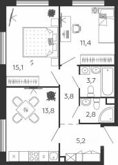 ЖК «Жилой квартал Shagal», планировка 2-комнатной квартиры, 55.80 м²