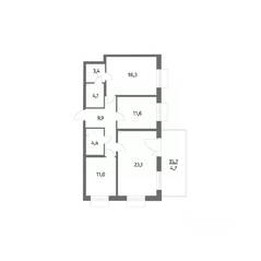 ЖК «Парусная 1», планировка 3-комнатной квартиры, 91.00 м²