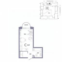 ЖК «Страна.Заречная», планировка студии, 22.90 м²