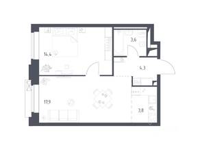 Апарт-комплекс «Верейская 41», планировка 1-комнатной квартиры, 43.91 м²