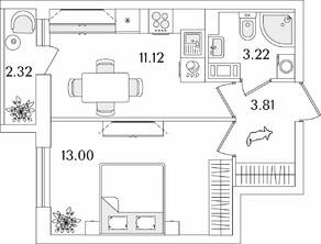 ЖК «Кинопарк», планировка 1-комнатной квартиры, 32.31 м²
