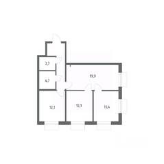 ЖК «Парусная 1», планировка 3-комнатной квартиры, 71.40 м²
