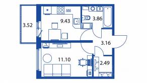 ЖК «Полис ЛАВрики», планировка 1-комнатной квартиры, 29.40 м²