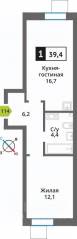 ЖК «Лесная Отрада», планировка 1-комнатной квартиры, 39.40 м²