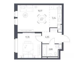 ЖК «Большое Путилково», планировка 1-комнатной квартиры, 41.29 м²