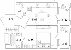 ЖК «Гранат», планировка 1-комнатной квартиры, 38.18 м²