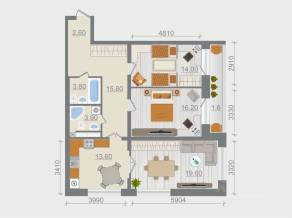 ЖК «Эко-квартал Гармония», планировка 3-комнатной квартиры, 91.10 м²