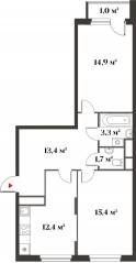 ЖК Миниполис «Восемь кленов», планировка 2-комнатной квартиры, 61.10 м²