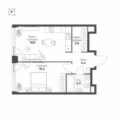 ЖК «Жилой квартал Shagal», планировка 1-комнатной квартиры, 46.90 м²