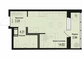 ЖК «ID Murino III», планировка студии, 24.35 м²