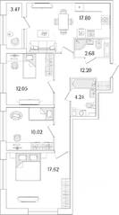 ЖК «Аурум», планировка 3-комнатной квартиры, 78.35 м²