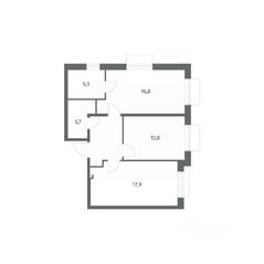 ЖК «Парусная 1», планировка 2-комнатной квартиры, 62.90 м²