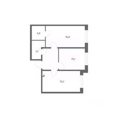 ЖК «Парусная 1», планировка 2-комнатной квартиры, 57.80 м²