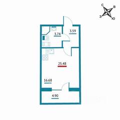 ЖК «Левитан», планировка студии, 25.48 м²
