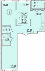 МЖК «Образцовый квартал 15», планировка 3-комнатной квартиры, 81.98 м²