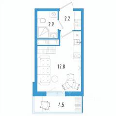ЖК «Aerocity 3», планировка студии, 19.30 м²