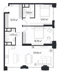ЖК «1-й Нагатинский», планировка 2-комнатной квартиры, 79.92 м²