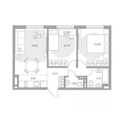 ЖК «Аникеевский», планировка 3-комнатной квартиры, 50.79 м²