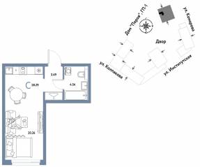 ЖК «Страна.Парковая», планировка студии, 28.29 м²