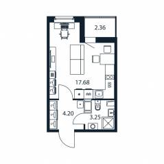 ЖК «Полис ЛАВрики», планировка студии, 24.60 м²