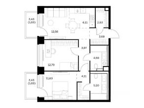 ЖК «Nova», планировка 2-комнатной квартиры, 69.53 м²