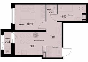 ЖК «ID Murino III», планировка 1-комнатной квартиры, 35.35 м²