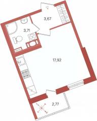 ЖК «Патио», планировка студии, 26.69 м²