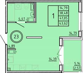 МЖК «Образцовый квартал 16», планировка 1-комнатной квартиры, 38.48 м²