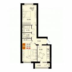 ЖК «ДОМодедово Парк», планировка 2-комнатной квартиры, 56.30 м²