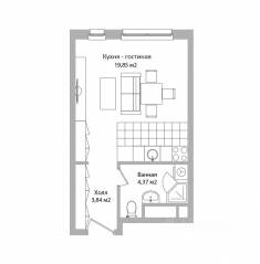 МФК Инвест-отель «Адрес», планировка студии, 28.10 м²