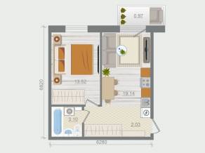ЖК «Эко-квартал Гармония», планировка 1-комнатной квартиры, 38.76 м²