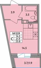 ЖК «Удача», планировка студии, 23.80 м²