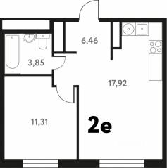 ЖК «Южное Пушкино», планировка 2-комнатной квартиры, 39.62 м²