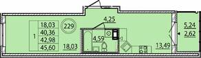 МЖК «Образцовый квартал 15», планировка 1-комнатной квартиры, 40.36 м²