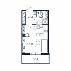 ЖК «Полис ЛАВрики», планировка студии, 23.00 м²