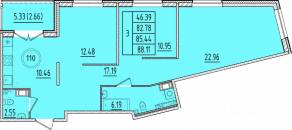 МЖК «Образцовый квартал 17», планировка 3-комнатной квартиры, 82.78 м²