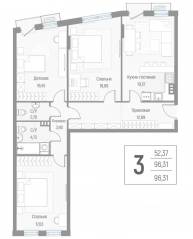 МЖК «Эльйон», планировка 3-комнатной квартиры, 96.10 м²