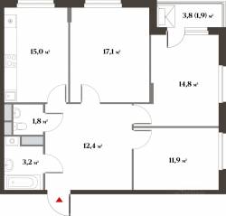 ЖК Миниполис «Восемь кленов», планировка 3-комнатной квартиры, 80.80 м²