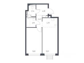 ЖК «Пригород Лесное», планировка 1-комнатной квартиры, 44.10 м²