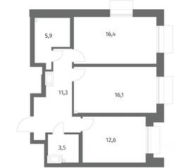 ЖК «Парусная 1», планировка 2-комнатной квартиры, 65.80 м²
