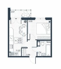ЖК «Ново-Антропшино», планировка 1-комнатной квартиры, 29.86 м²