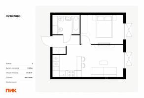 ЖК «Яуза парк (ПИК)», планировка 1-комнатной квартиры, 35.80 м²