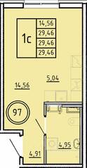 МЖК «Образцовый квартал 16», планировка 1-комнатной квартиры, 29.46 м²