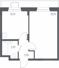 МФК «Люберцы 2023», планировка 1-комнатной квартиры, 36.70 м²